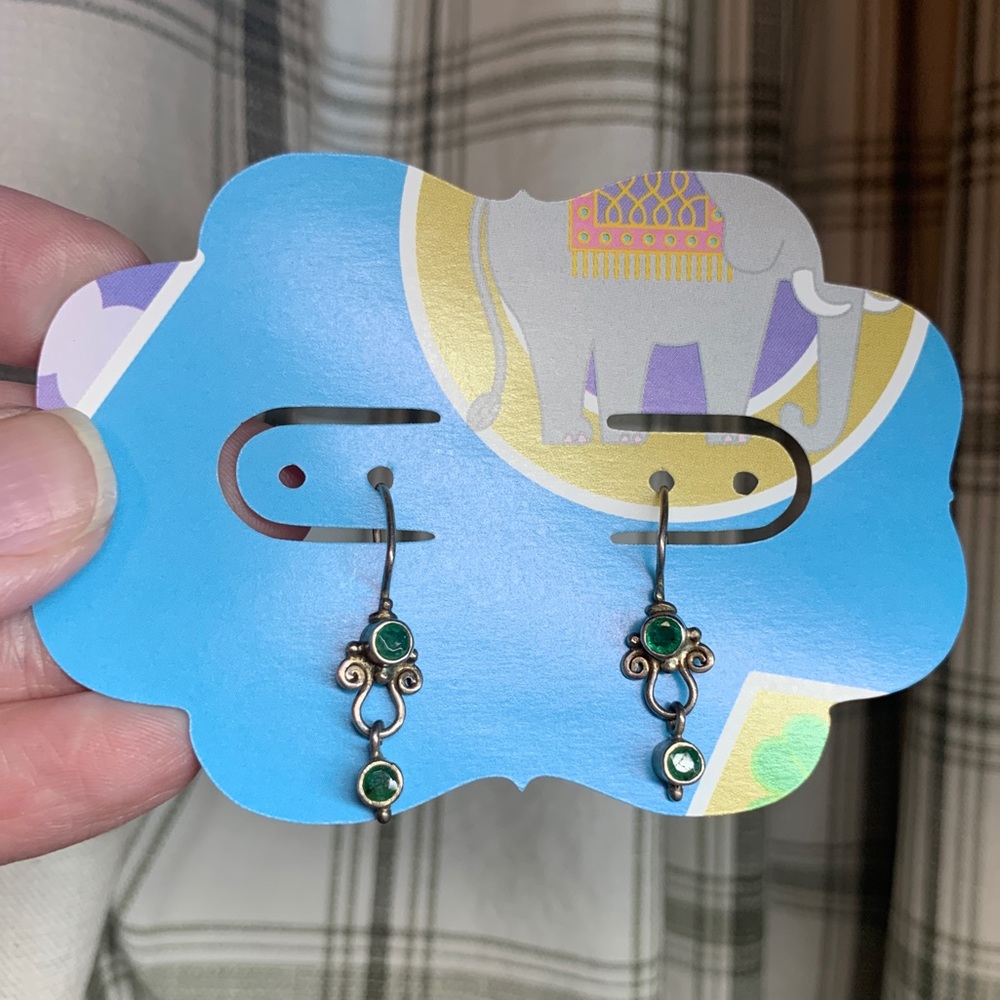 Silver, green gemstone earrings. 90’s